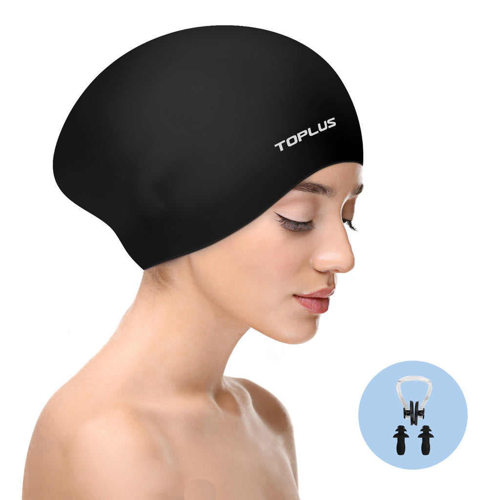 TOPLUS Ladies Long Hair Swimming Cap (with Ear Cover and Nose Clip